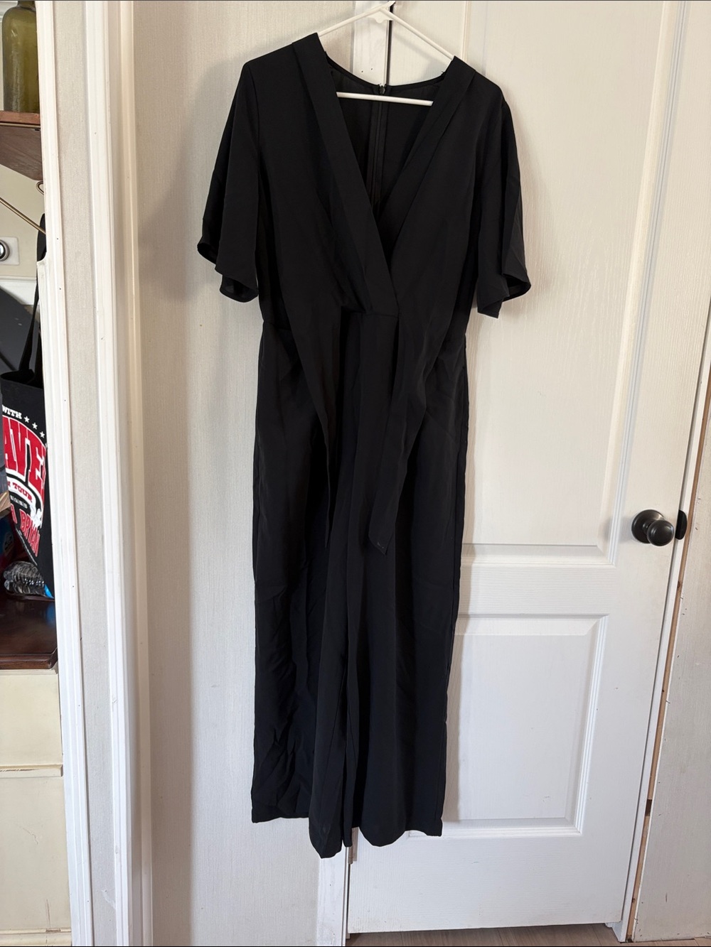 Black Wrap Jumpsuit with Short Sleeves